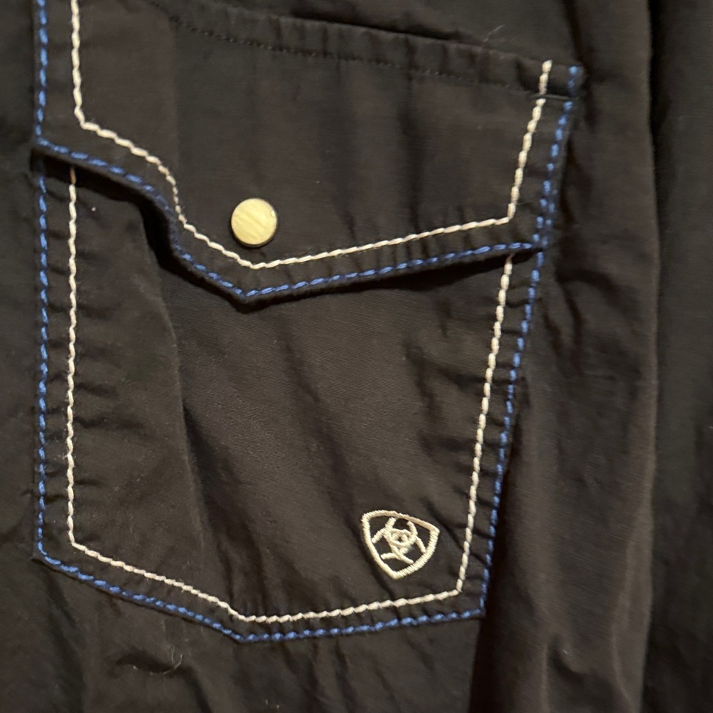 Ariat Black Western Shirt with Blue and White Stitching